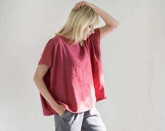 Linen top VERONA / Basic linen blouse / Square linen top / women's clothing / linen shirt / linen tee