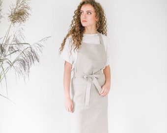 Long apron with ties THYME / Unisex apron made from natural, organic, non-allergic linen / Baking apron / Art apron / Washed linen apron