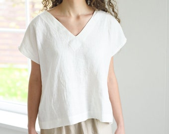 Linnen top ODENSE / Dameskleding / Basic linnen blouse / Linnen overhemd / Linnen zomerkleding / Verkrijgbaar in diverse kleuren