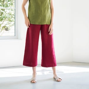 Linen culottes REIMS / Soft linen pants / Washed linen pants / With elastic waistband / Linen trousers / Wide linen pants image 1