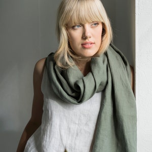 European linen shawl / Scarf for women / Mens scarf / Washed linen scarf / Softened linen scarves image 1