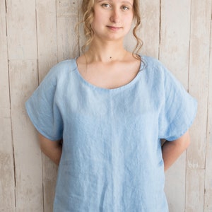 Linen Blouse / Blue Linen Women Shirt / Short Sleeve Top / Linen Clothes For Woman image 1