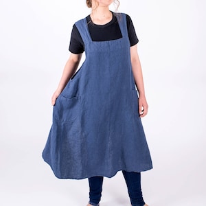 Cross Back Linen Apron BASIL / Japanese style apron / No ties / Washed linen apron / Natural linen cooking pinafore / A shape apron