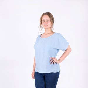 Linen Blouse / Blue Linen Women Shirt / Short Sleeve Top / Linen Clothes For Woman image 3