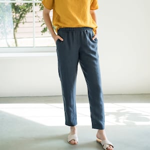 Linen trousers RONDA / 22 colors / Linen pants / With elastic waistband / Classic linen pants / Tapered washed linen pants / Loose pants