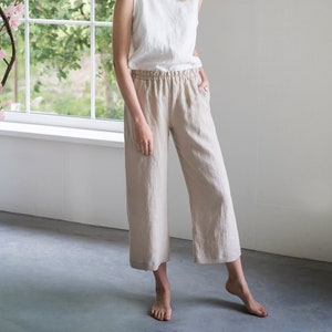 Washed linen pants / Linen pants / Soft linen pants REIMS / With elastic waistband / Culottes / Linen trousers / Wide linen pants