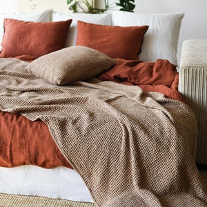 Leinen-Baumwoll Decke mit Waffelmuster für Sofa oder Bett / Weiche Decke aus gewaschenem Leinen / Übergroßer Überwurf / SAISONAL SALE