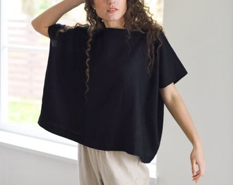 Linen top VERONA / Basic linen blouse / Plus size top / Gift for her / Square linen top / Linen shirt