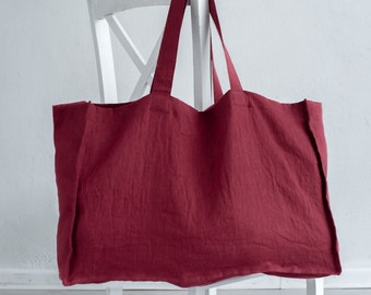 Linen Canvas Tote Bag / Large linen market bag / Beach bag / OEKO-TEX® linen / Large tote bag / Linen shopping bag / Bag with pocket inside