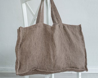 Washed linen tote bag in 19 colors / Bag with pocket inside / Linen shopping bag / Market bag / Beach bag