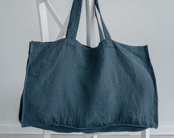 Beach bag / Large natural linen shopping bag / Handbags / Tote Bag / Market bag / Linen Bags / Bag with pocket inside /  Mother's Day Gift