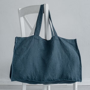 Beach bag / Large natural linen shopping bag / Handbags / Tote Bag / Market bag / Linen Bags / Bag with pocket inside / Mother's Day Gift image 1