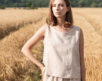 Minimalist summer shirt IMOLA / Sleeveless blouse / Linen tank top /  Basic linen top / Linen crop top