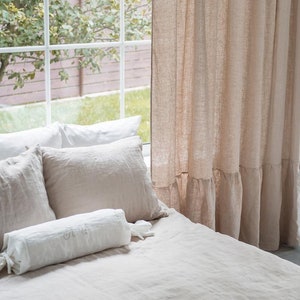Sample sale / Ruffled Beige Linen Curtain With Rod Pocket / One Curtain 94x55 / Farmhouse Curtain / Curtain For Living Room / Rod Pocket image 2