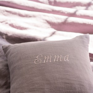Custom Embroidery Pillow Case / Natural Linen / Decorative Pillow Cover Personalized Initials / Bed Pillow Cover