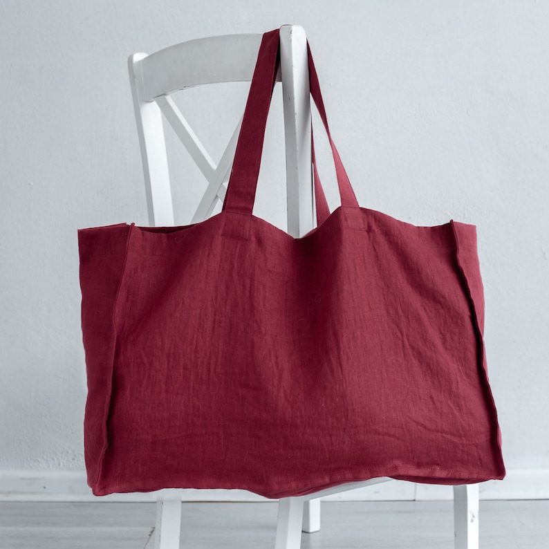 Washed linen tote bag in 19 colors / Bag with pocket inside / Linen shopping bag / Market bag / Beach bag image 2