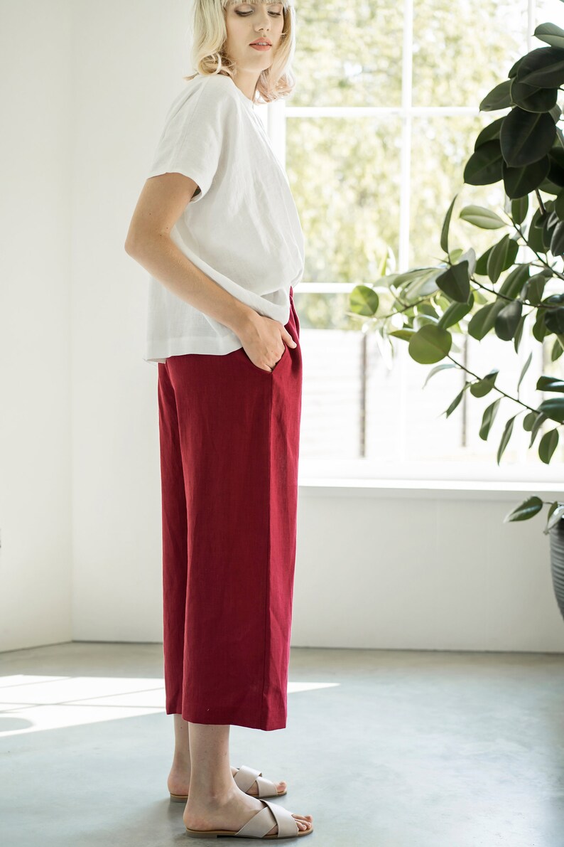 Linen culottes REIMS / Soft linen pants / Washed linen pants / With elastic waistband / Linen trousers / Wide linen pants image 3