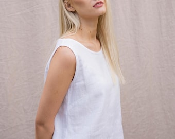 Crop white top ORIJA / Linen blouse / Basic linen top / Washed linen top / Linen summer blouse