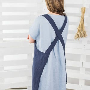 Japanese style apron ROSEMARY / Cross-back apron with 2 pockets / Available in 21 colors / Linen cross back apron image 3