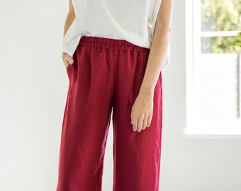 Soft linen harem pants REIMS / With elastic waistband / Linen baggy trousers / Wide linen pants / Linen culottes / Natural loose linen pants