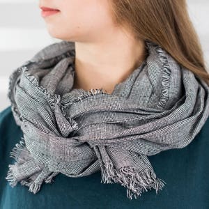 Black White Scarf / Scarf For Women / Washed linen scarf / Mens Scarf / Natural Lithuanian Linen / Christmas Gift / Unisex Scarves