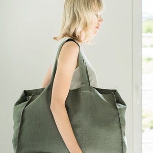 Minimalist Eco Bag / Custom Orders Available / Linen Tote Bag With Pocket Inside / Beach&Travel Bag / Grocery Bag / Bridesmaid Beach Bag image 2