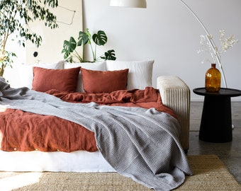 Waffle linen blanket in light grey / Organic linen - cotton bed throw / Warm and cozy throw blanket / Bedspread / Coverlet / SEASONAL SALE