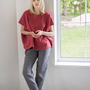Tapered washed linen pants RONDA / Linen trousers / Classic linen pants / Washed linen pants / Loose pants image 4