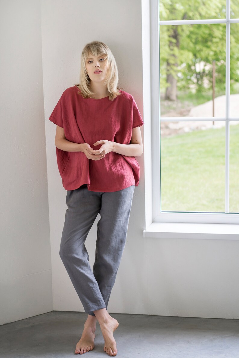 Tapered washed linen pants RONDA / Linen trousers / Classic linen pants / Washed linen pants / Loose pants image 4