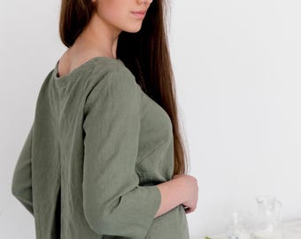 Linen Top LUCCA / Long Sleeve Blouse / Peasant Blouse / Long Blouse