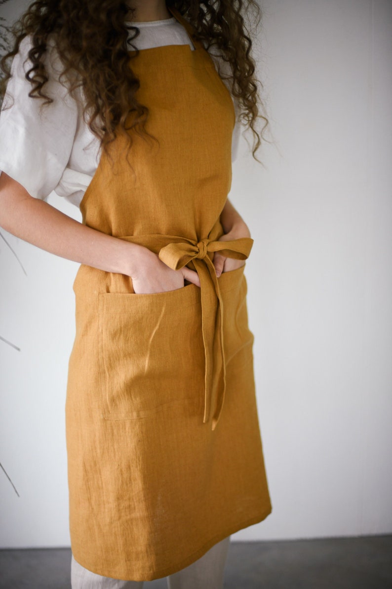 Linen kitchen apron THYME / Long apron with ties / French linen apron for women and men / Handmade apron / Free shipping / One size fits all image 2