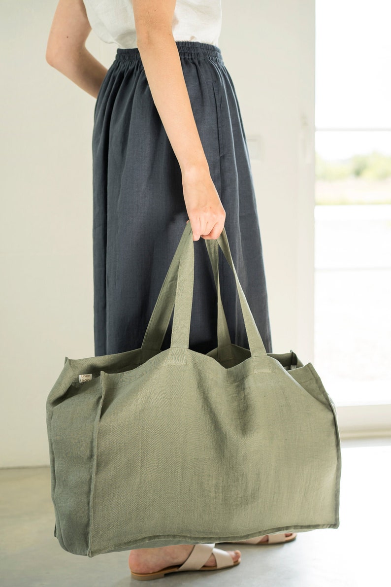 Minimalist Eco Bag / Custom Orders Available / Linen Tote Bag With Pocket Inside / Beach&Travel Bag / Grocery Bag / Bridesmaid Beach Bag image 1