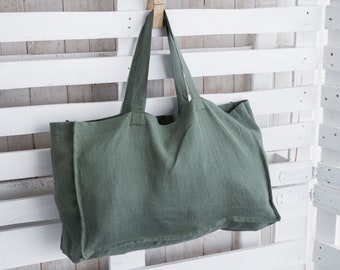 Grand Tote Bag / Sac shopping / Sac de plage / Linge OEKO-TEX® / Sac de marché / Sac en lin / Sacs à main / Sac avec poche à l'intérieur / Sac de Noël