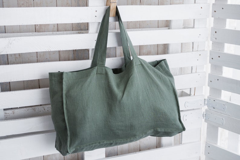 Large Tote Bag / Shopping Bag / Beach Bag / OEKO-TEX® linen / Market Bag / Linen Bag / Handbags / Bag with pocket inside / Christmas Bag image 1