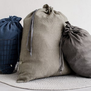 Storage Basket Linen Bag / Bag With Ties / Washed Linen Laundry Bag / Big Laundry Storage Bag