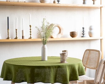 Round linen tablecloth / Stonewashed linen / Linen flax fabric / Custom table cloth / Large dining table cloth / Housewarming gift