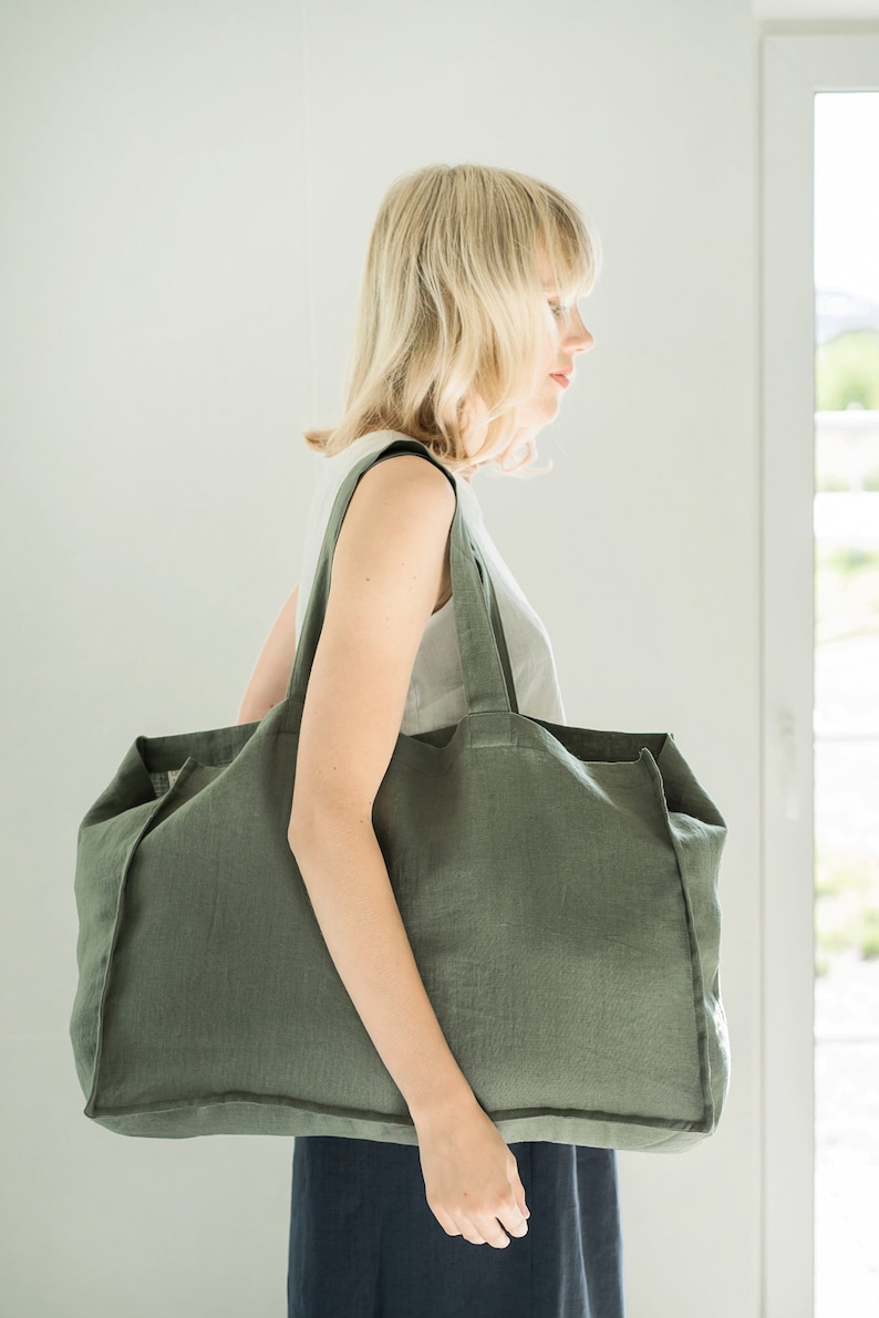 Large linen bag / Linen shopping bag / Roomy linen shopping bag in various colors / Tote bag / Market bag / Bag with pocket inside zdjęcie 7