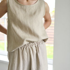 Sample sale / Linen pants RONDA / With elastic waistband / Slightly tapered linen pants / Beige color / Model is wearing S size image 5