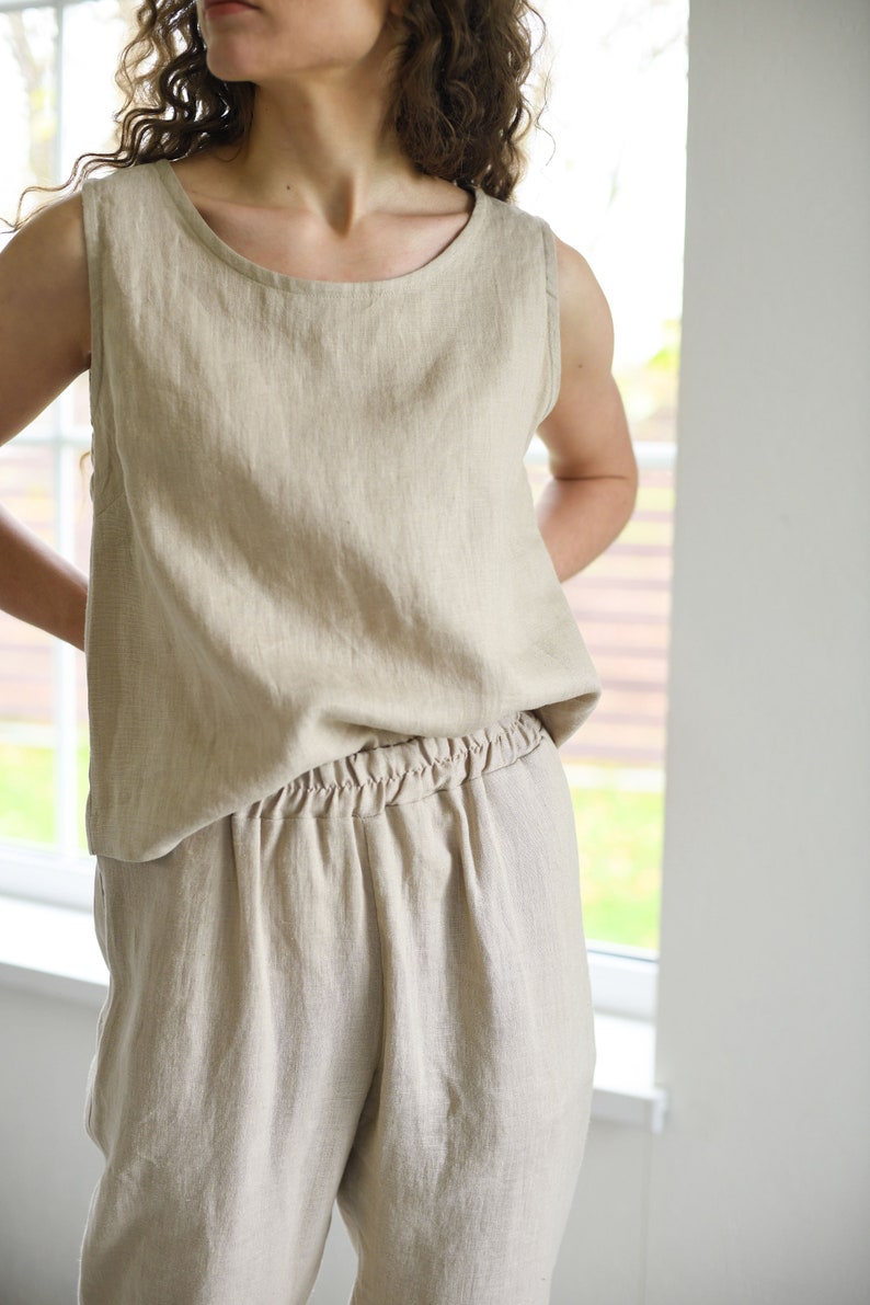 Sample sale / Linen pants RONDA / With elastic waistband / Slightly tapered linen pants / Beige color / Model is wearing S size image 5