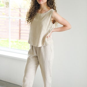 Sample sale / Linen pants RONDA / With elastic waistband / Slightly tapered linen pants / Beige color / Model is wearing S size image 2