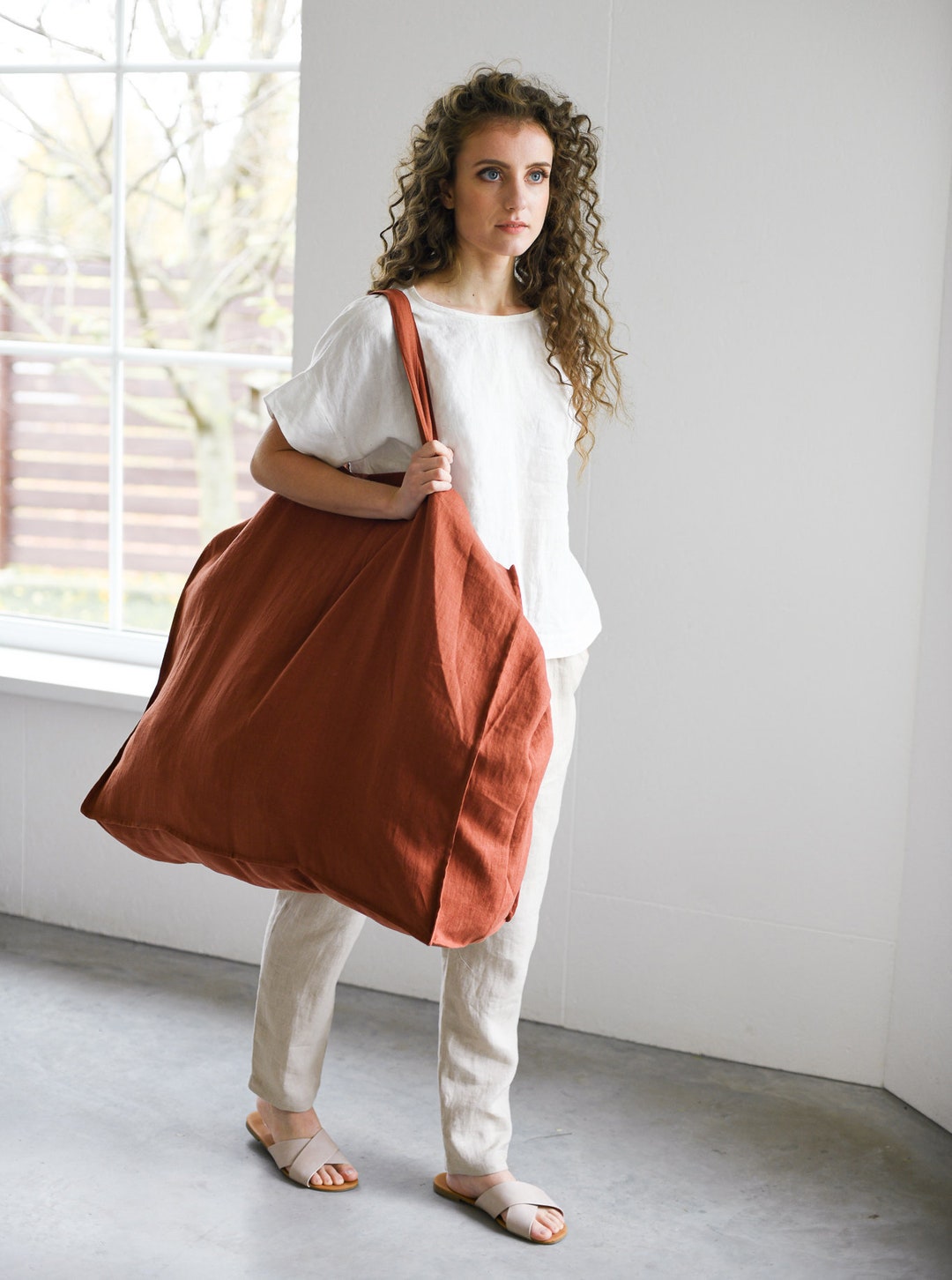 Large Linen Bag / Linen Shopping Bag / Roomy Linen Shopping Bag in