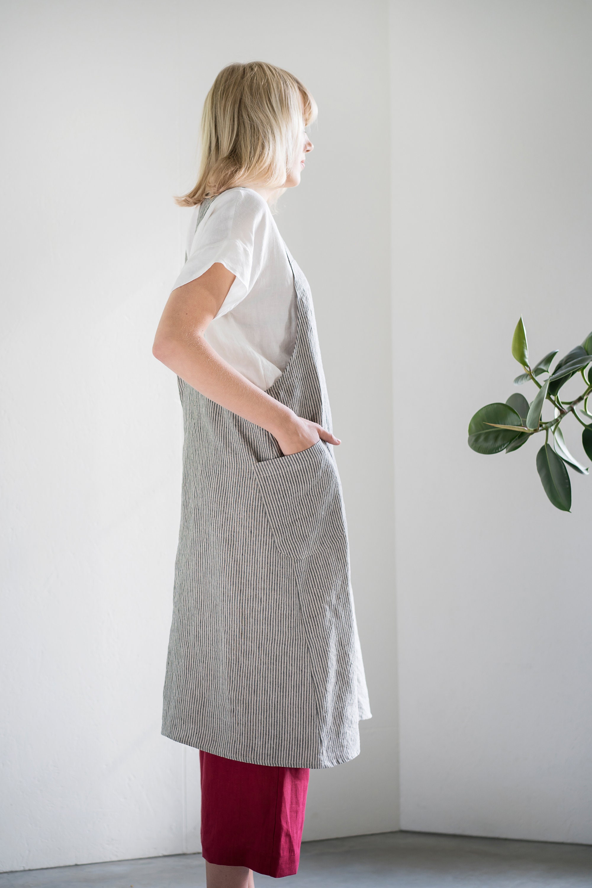 Soft Linen Apron BASIL / Washed Linen Apron / Square Cross Apron ...