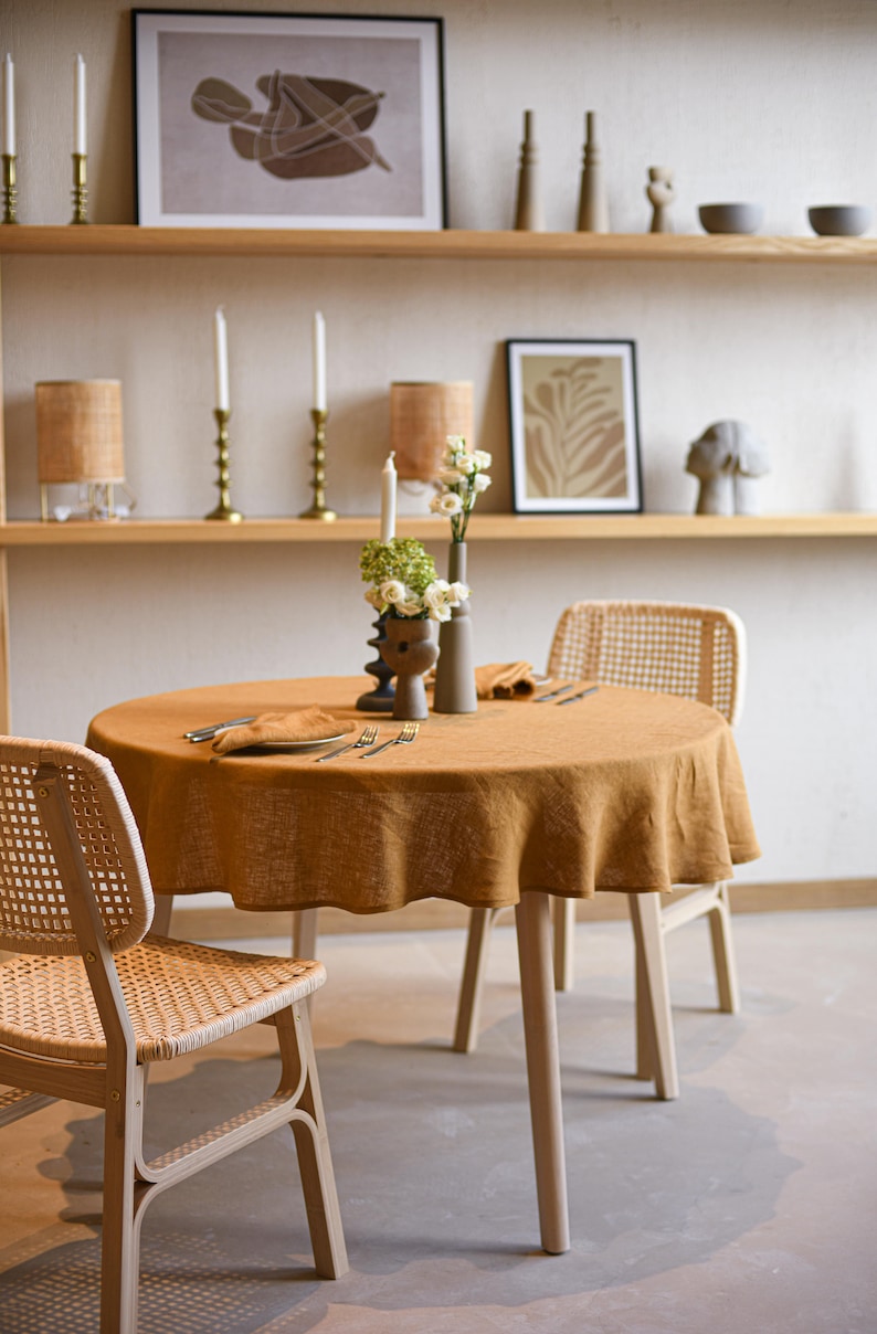 Round linen tablecloth / Washed and softened tablecloth / Natural OEKO-TEX certified linen / Circle tablecloth / Multiple colors available image 3