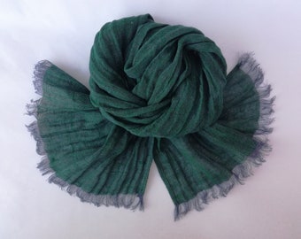 Linen shawl / Blue green color linen scarf / Man scarf / Pure linen scarf / Organic linen scarf / Linen scarves for women / Linen clothes