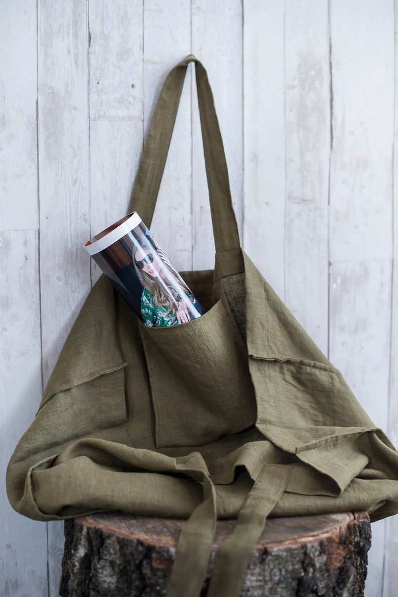 Large linen market bag Beach bag OEKO-TEX\u00ae linen Large tote bag Linen shopping bag Bag with pocket inside Eco bag Handbags