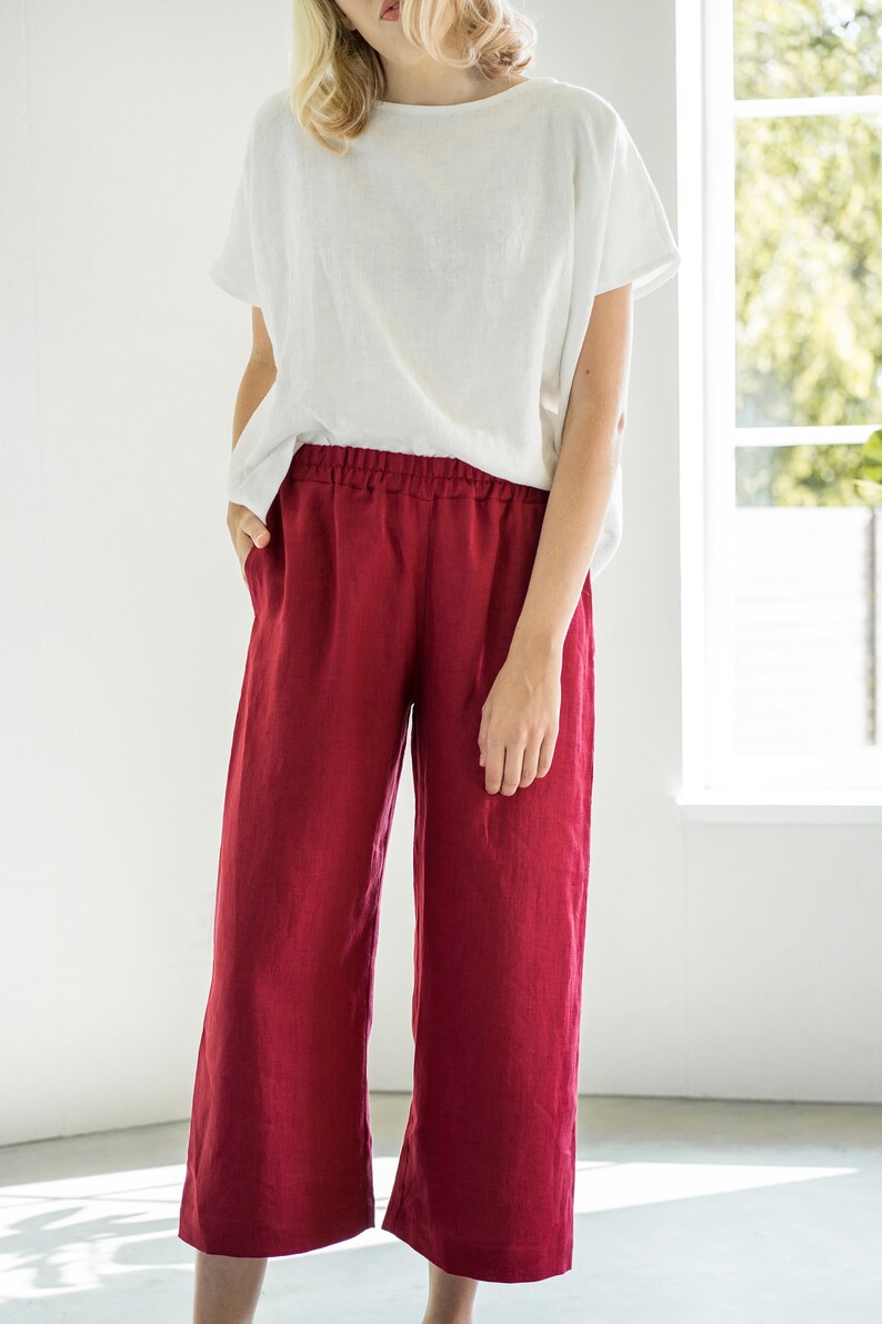 Linen culottes REIMS / Soft linen pants / Washed linen pants / With elastic waistband / Linen trousers / Wide linen pants image 4