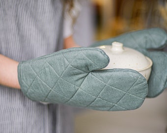 Guantes de horno de lino natural / Regalo de inauguración de la casa / Manoplas de cocina / Guante de cocina liso / Agarrador de ollas / Varios colores