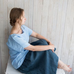 Linen Blouse / Blue Linen Women Shirt / Short Sleeve Top / Linen Clothes For Woman image 4
