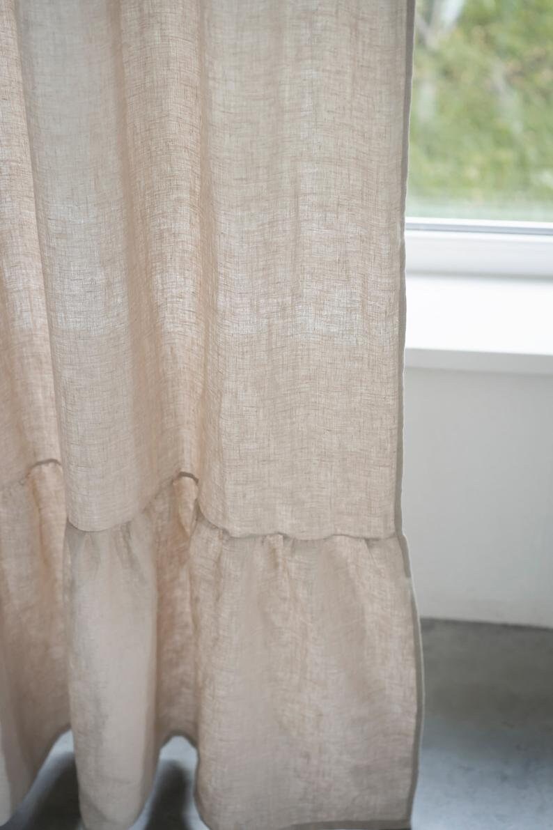Sample sale / Ruffled Beige Linen Curtain With Rod Pocket / One Curtain 94x55 / Farmhouse Curtain / Curtain For Living Room / Rod Pocket image 4