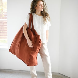 Large linen bag / Linen shopping bag / Roomy linen shopping bag in various colors / Tote bag / Market bag / Bag with pocket inside image 2